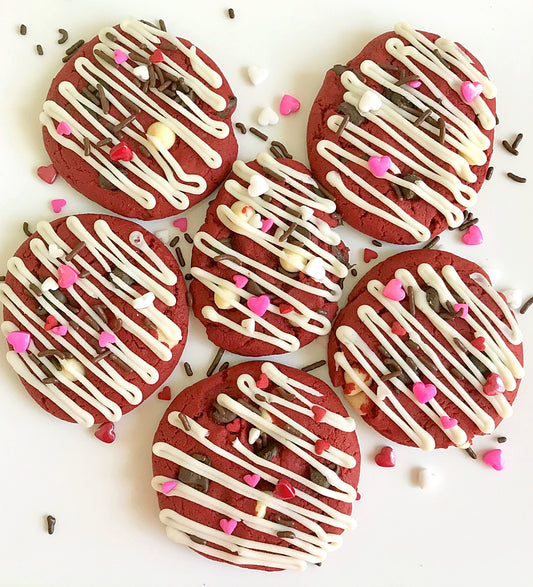 Valentine Red Velvet Cookies with Cream Cheese Drizzle